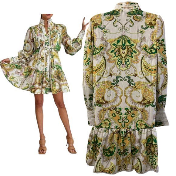 QPZM 70’s Vibe Tiered Mini Dress Size Medium - Picture 2 of 5